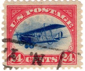 USA 1918 Used SCC3 Curtiss Jenny Blue,Carmine rose 24 Cent 1918