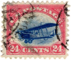 USA 1918 Used SCC3 Curtiss Jenny Blue,Carmine rose 24 Cent 1918