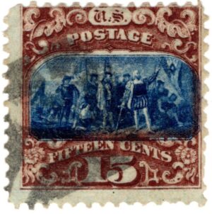 USA 1869 Used SC119 Landing of Columbus (1847), painting by John Vanderlyn Brown,Blue 15 Cent 1869