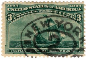 USA 1893 Used SC232 Santa Maria (1460), Flagship of Columbus Green 3 Cent 1893