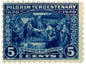 USA 1920 Mint Stamp SC550 Signing of the Mayflower Compact (1620) Blue 5 Cent 1920