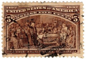 USA 1893 Used SC234 Columbus Soliciting Aid from Queen Isabella Chocolate 5 Cent 1893