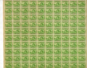 USA 1933 Mint Sheet SC728SH Restoration of Fort Dearborn Yellow green 1 Cent Full Sheet 100