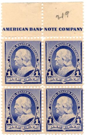 USA 1890 Mint Block SC219 Benjamin Franklin Dull blue 1