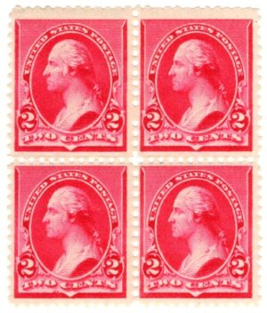 USA 1890 Mint Block SC220 George Washington Carmine 2 Cent 1890
