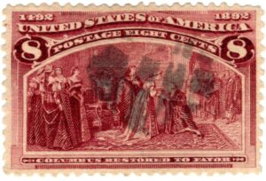 USA 1893 Used Stamp SC236 Columbus Restored to Favor Magenta 8 Cent 1893