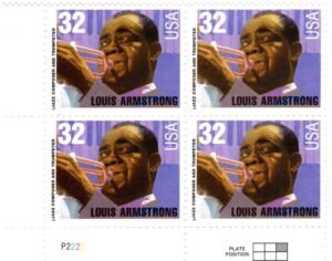 USA 1995 Mint Plateblock Upper Right Corner SC 2982 Louis Armstrong Multicolor 32 Cent 1995