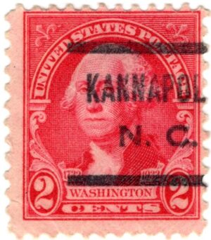 USA 1932 Used  707 George Washington Carmine rose 2 Cent 1932 Kannapolis NC Pre-Cancel
