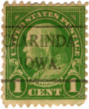 USA 1927 Used 632 Benjamin Franklin Green 1 Cent 1927 Precancel Clarinda Iowa