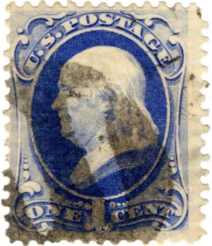USA 1873 Used Stamp SC 156 Benjamin Franklin Ultramarine 1 Cent 1873