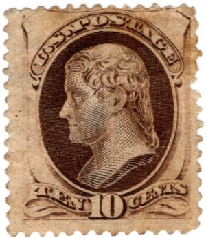 USA 1873 Used Stamp SC 161 Thomas Jefferson Brown 10 Cent 1873