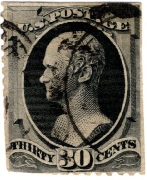 USA 1870 Used Stamp SC 154 Alexander Hamilton Black 30 Cent 1870 Tags Partially Missing