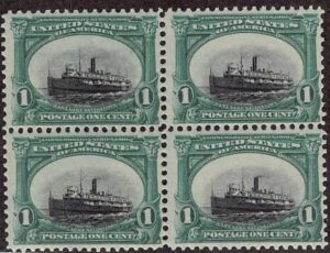 USA 1901 Mint Block SC 294 Steamer City of Alpena (1893) Green,Black 1 Cent 1901