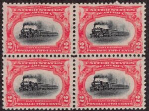 USA 1901 Mint Block SC 295 Empire State Express (1891), passenger train Black,Carmine 2 Cent 1901