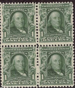 USA 1903 Mint Block SC 300 Benjamin Franklin Blue green 1 Cent 1903