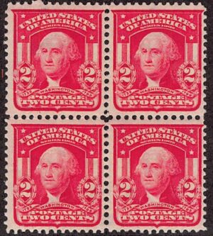 USA 1903 Mint Block SC 319 George Washington Carmine 2 Cent 1903