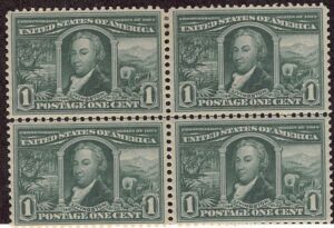 USA 1904 Mint Block SC 323 Robert R. Livingston (1746-1813), American Politician Green 1 Cent 1904