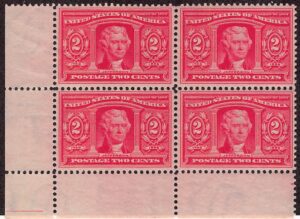 USA 1904 Mint Block SC 324 Thomas Jefferson Carmine 2 Cent 1904
