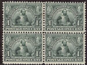 USA 1907 Mint Block SC 328 Captain John Smith (1580-1631), English soldier and explorer Green 1 Cent 1907