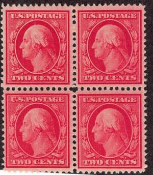 USA 1908 Mint Block SC 332 George Washington Carmine 2 Cent 1908