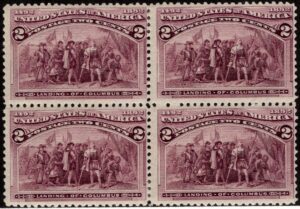 USA 1893 Mint Lightly Hinged Block SC 231 Landing of Columbus Brown violet 2 Cent 1893
