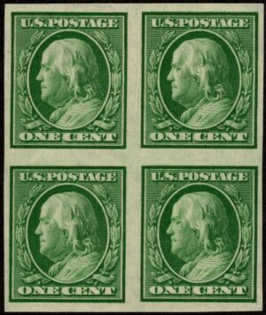 USA 1908 Mint Never Hinged Block SC 343 Benjamin Franklin Green 1 Cent