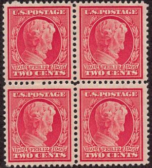 USA 1909 Mint Never Hinged Block SC 367 Abraham Lincoln Carmine 2 Cent 1909