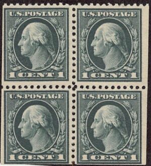 USA 1912 Mint No Gum Block SC 405 George Washington Green 1 Cent 1912