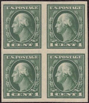 USA 1912 Mint Never Hinged Block SC 408 George Washington Green 1 Cent 1912