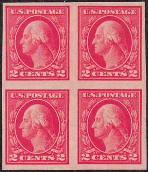 USA 1912 Mint Never Hinged Block SC 409 George Washington Carmine 2 Cent 1912