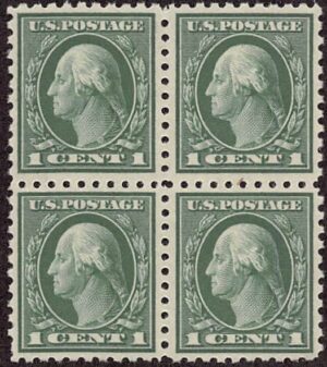 USA 1914 Mint Never Hinged Block SC 424 George Washington Green 1 Cent 1914