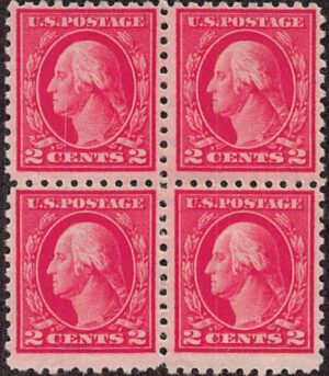 USA 1914 Mint Never Hinged Block SC 425 George Washington Pink red 2 Cent 1914