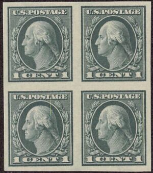 USA 1916 Mint Never Hinged Block SC 481 George Washington Green 1 Cent 1916