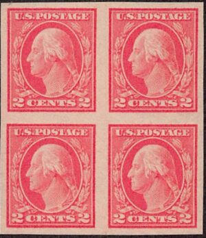 USA 1916 Mint Never Hinged Block SC 482 George Washington Carmine 2 Cent 1916