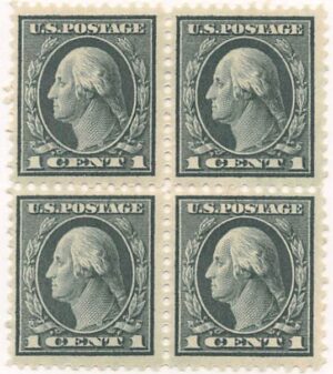 USA 1917 Mint Never Hinged Block SC 498 George Washington Green 1 Cent 1917