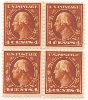 USA 1917 Mint Never Hinged Block SC 503 George Washington Brown 4 Cent 1917
