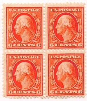 USA 1917 Mint Never Hinged Block SC 506 George Washington Red orange 6 Cent 1917