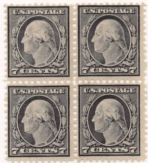 USA 1917 Mint Lightly Hinged Block SC 507 George Washington Black 7 Cent 1917