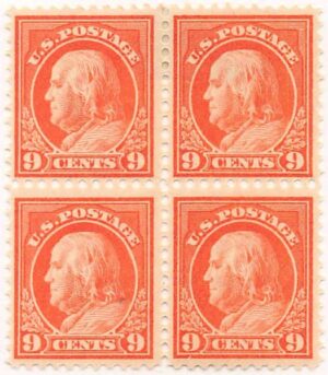 USA 1917 Mint Lightly Hinged Block SC 509 Benjamin Franklin Salmon red 9 Cent 1917