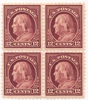 USA 1917 Mint Never Hinged Block SC 512 Benjamin Franklin Claret brown 12 Cent 1917