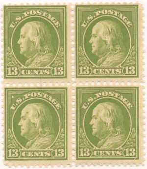 USA 1919 Mint Never Hinged Block SC 513 Benjamin Franklin Apple green 13 Cent 1919
