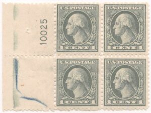 USA 1918 Mint Never Hinged Plateblock SC 525 George Washington Grey green 1 Cent 1918