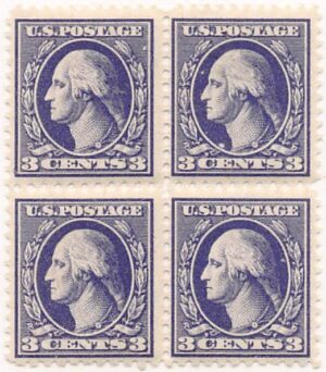 USA 1918 Mint Never Hinged Block SC 530 George Washington Purple 3 Cent 1918