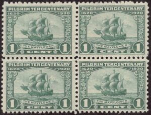 USA 1920 Mint Never Hinged Block SC 548 The Mayflower (1609) Green 1 Cent 1920