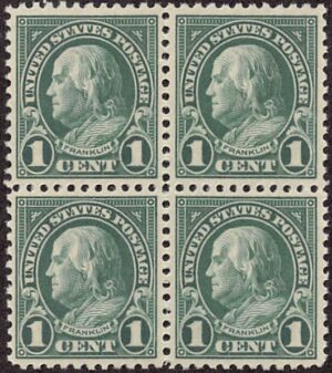 USA 1923 Mint Never Hinged Block SC 552 Benjamin Franklin Dark green 1 Cent 1923