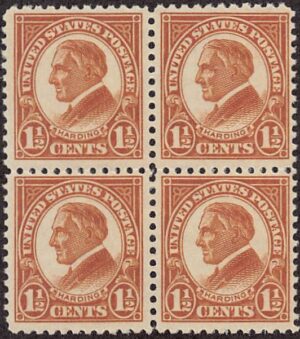 USA 1925 Mint Never Hinged Block SC 553 Warren G. Harding Yellow brown 1.5 Cent 1925