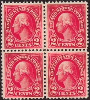 USA 1923 Mint Never Hinged Block SC 554 George Washington Carmine 2 Cent 1923