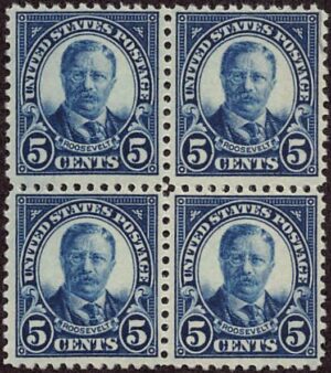 USA 1922 Mint Never Hinged Block SC 557 Theodore Roosevelt Dark blue 5 Cent 1922