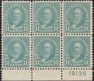 USA 1922 Mint Never Hinged Plateblock SC 563 Rutherford B. Hayes (1822-1893), 19th President of the USA Greenish blue 11 Cent 1922