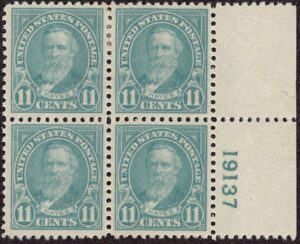 USA 1922 Mint Lightly Hinged Block SC 563 Rutherford B. Hayes (1822-1893), 19th President of the USA Greenish blue 11 Cent 1922